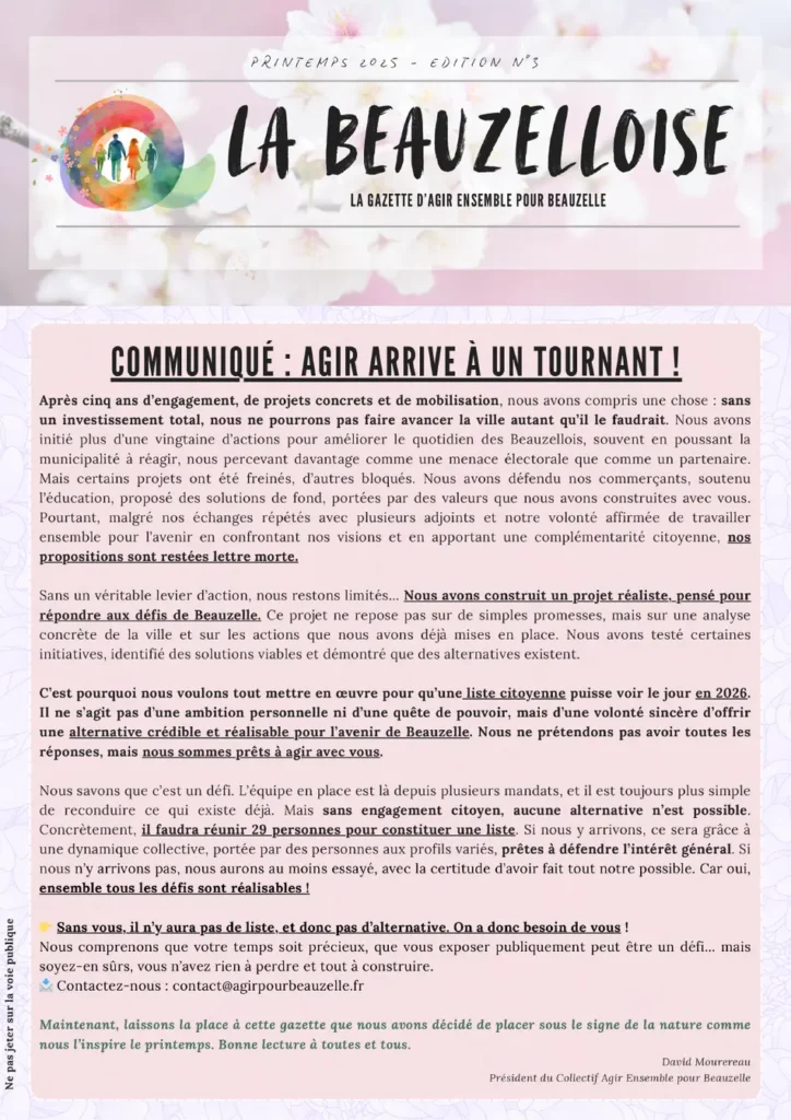 La Beauzelloise, édition Printemps 2025, page 1
